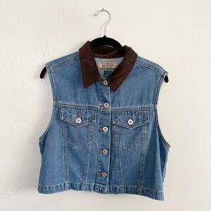 Vintage 90s Express Jeans Cropped Denim Vest w Corduroy Collar, NWT